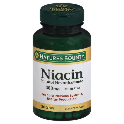 Nature's Bounty Niacin, Flush Free, 500 mg, Capsules