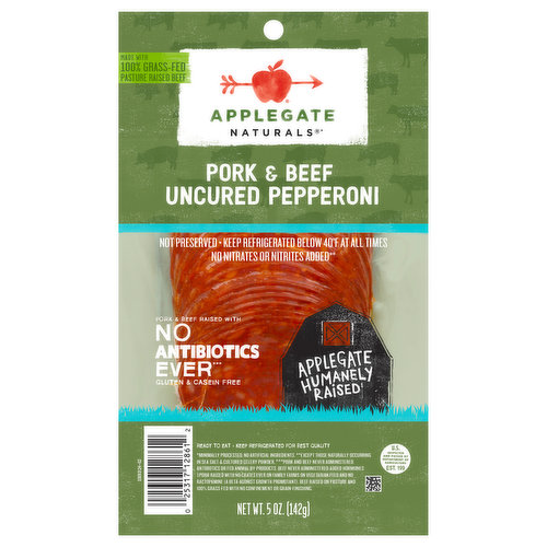 Applegate Pepperoni, Uncured, Pork & Beef