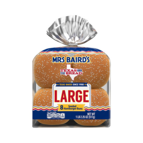 Mrs Baird's  Large Seeded Hamburger Buns 8 Count
