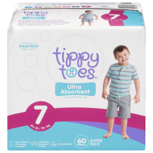 Tippy Toes Diapers, Ultra Absorbent, Size 7 (41+ lb), Super Pack