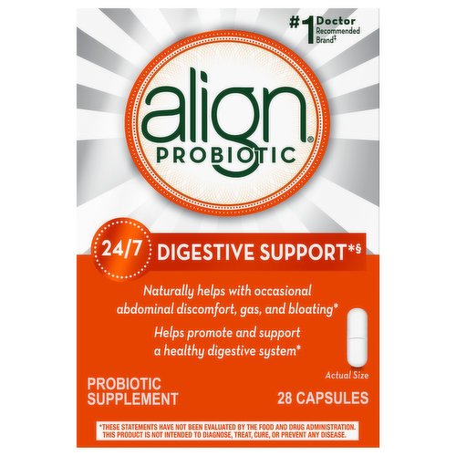 Good bacteria are essential for many bodily functions, including healthy digestion. However, common issues such as diet, travel and stress can disrupt the natural balance of bacteria in your digestive system. Align is a daily probiotic supplement that fortifies your gut with good bacteria to help you maintain digestive balance.* Align contains the probiotic strain Bifidobacterium 35624 and is the #1 doctor and gastroenterologist recommended probiotic brand.‡ *THESE STATEMENTS HAVE NOT BEEN EVALUATED BY THE FOOD AND DRUG ADMINISTRATION. THIS PRODUCT IS NOT INTENDED TO DIAGNOSE, TREAT, CURE, OR PREVENT ANY DISEASE.‡Among Doctors who recommended a brand of probiotic in a ProVoice 2019 survey. ‡Among Gastroenterologists who recommended a brand of probiotic in a ProVoice 2008-2019 survey.