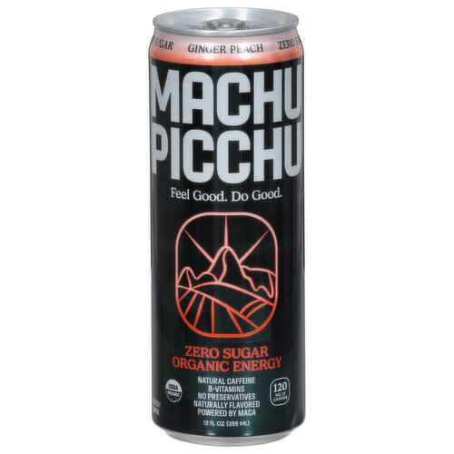 Machu Picchu Energy Energy Drink, Ginger Peach, Organic, Zero Sugar