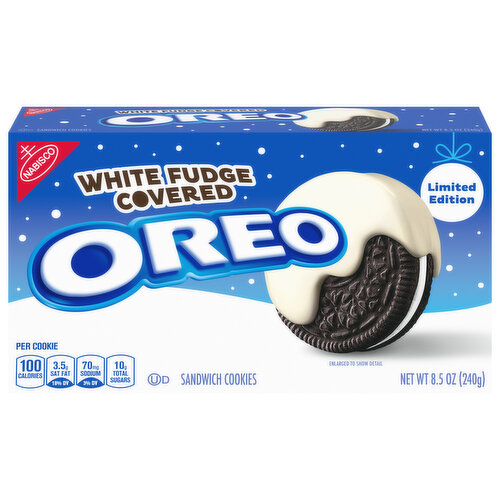 OREO OREO White Fudge Covered Chocolate Sandwich Cookies, Holiday Cookies, 8.5 oz