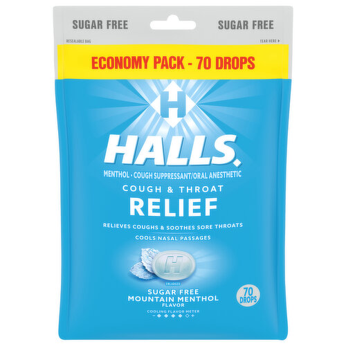 HALLS HALLS Relief Mountain Menthol Sugar Free Cough Drops, Economy Pack, 70 Drops