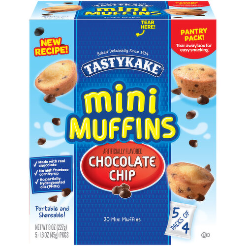 Tastykake Chocolate Chip Mini Muffins, Portable, Chocolate Chip Flavored Muffins