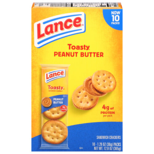 Lance Sandwich Crackers, Peanut Butter, Toasty, 10 Packs