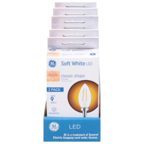 GE Bulbs, LED BC, Soft White, Classic Shape, 4 Watts, 2 Pack