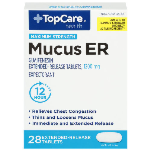 TopCare Mucus ER, Maximum Strength, 1200 mg, Extended-Release Tablets