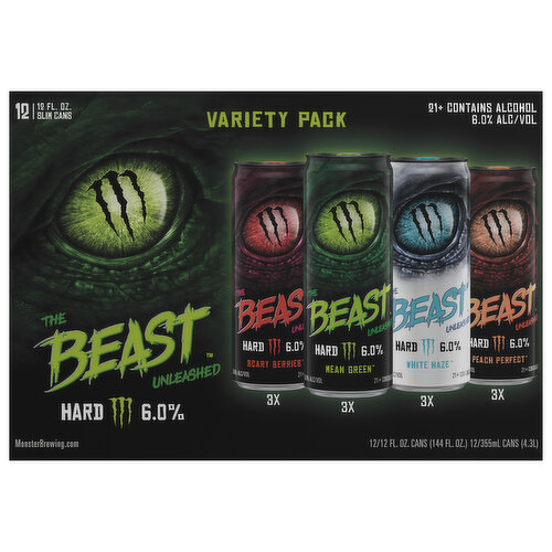 The Beast Unleashed Energy Drink, Hard, Slim Cans, Variety Pack