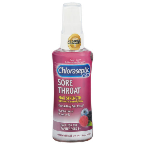 Chloraseptic Sore Throat, Max Strength, Spray, Wild Berries