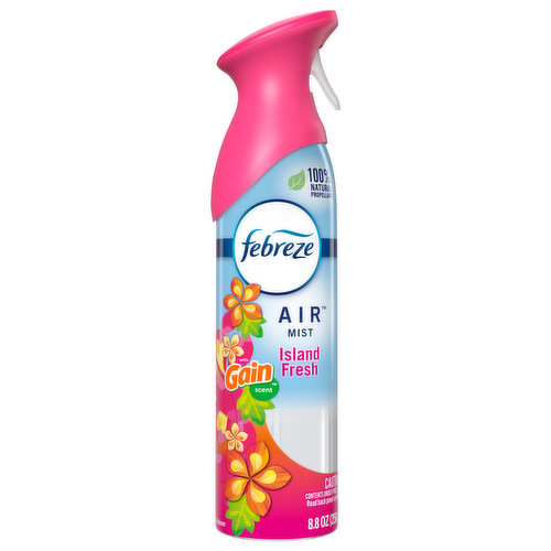 100% natural propellant. With gain scent. Fights odors & freshens. Long lasting freshness. Water-based formula. With a corn-derived odor fighter. Do dyes. No formaldehyde. No phthalates. No flammable propellants. Safe when used properly around cats and dogs. As with other air care products, not for use around birds.