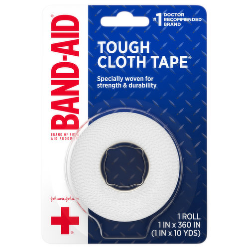 Secure gauzes and wound covers in place with Band-Aid Brand of First Aid Products Tough Cloth Tape. Featuring Dura-Weave technology, this all-purpose medical tape is made from sturdy material. The first aid bandage tape is also soft, yet sturdy and breathable and tears easily to ensure hassle-free application. Ideal for wound dressing applications, this cloth tape is not made with natural rubber latex. From the number 1 doctor recommended first aid Brand.
