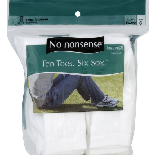 No nonsense Socks, Men's Crew, Cushioned, Shoe Sizes 6-12, White