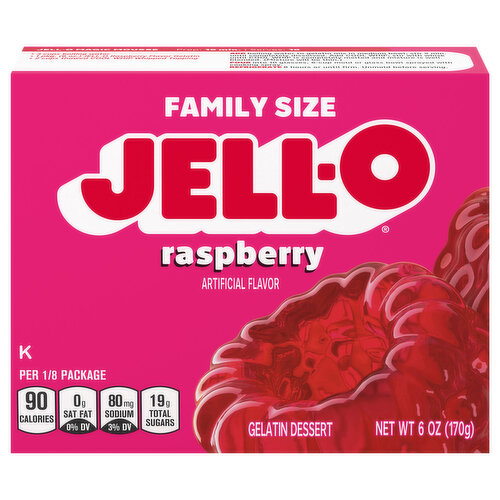 Jell-O Gelatin Dessert, Raspberry, Family Size