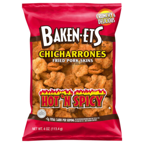 Baken-Ets Fried Pork Skins, Hot 'N Spicy Flavored