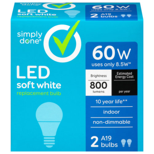 Simply Done Light Bulbs, LED, Soft White, 8.5 Watts