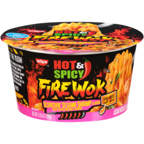 Nissin Hot & Spicy Fire Wok Scorchin' Sesame Shrimp Flavor Stir Fry Asian Noodles in Sauce