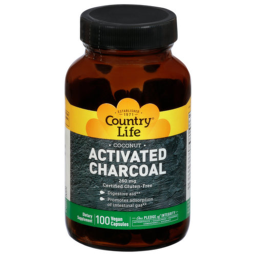 Country Life Activated Charcoal, Coconut, 260 mg