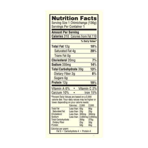 Calories in El Monterey Beef & Bean Chimichangas and Nutrition Facts