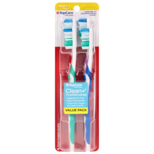 TopCare Toothbrushes, Clean+, Soft Full, Value Pack