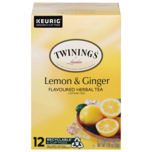 Twinings Flavored Herbal Tea, Lemon & Ginger, K-Cup Pods