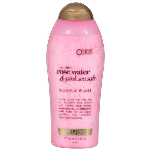 Ogx Scrub & Wash, Sensitive + Rose Water & Pink Sea Salt