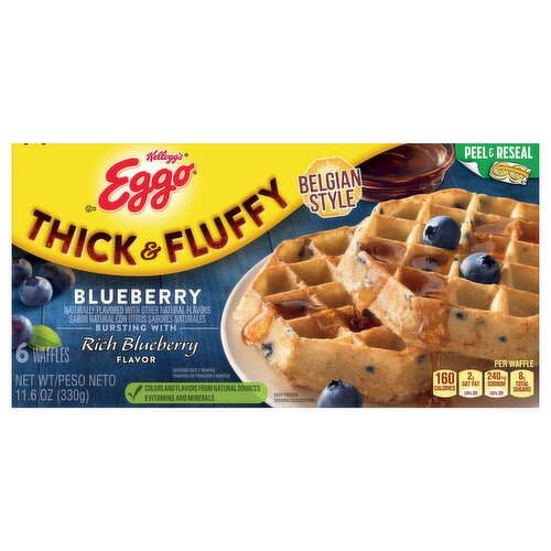 Eggo Waffles, Blueberry, Thick & Fluffy, Belgian Style