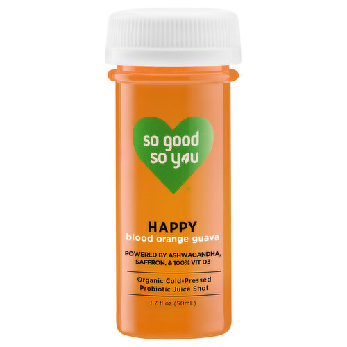 So Good So You Probiotic Juice Shot, Organic, Cold-Pressed, Happy, Blood Orange GUava