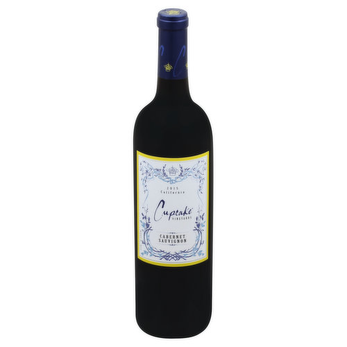 Our Cabernet Sauvignon comes from California where sun-drenched days slowly ripen our grapes while cool nights ensure a lovely bold mouthfeel. This rich and creamy wine has aromas of ripe red fruits with hints of coffee, mocha and spice. Serve with grilled pork loin and roasted vegetables. Treat Today. - Jessica Tomei. Winemaker. www.CupcakeVineyards.com. Alc. 13.5% by vol. Vinted & Bottled by Cupcake Vineyards Livermore, California.