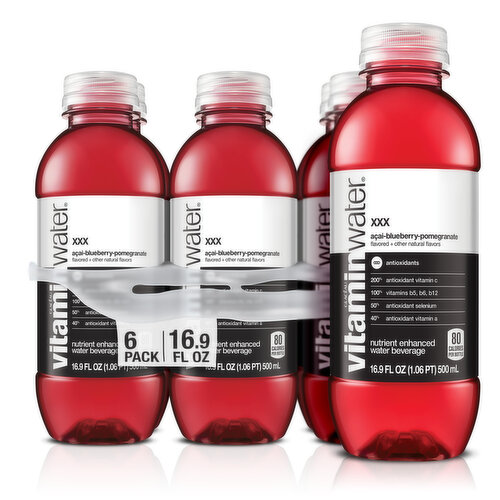 vitaminwater xxx, Açai-Blueberry-Pomegranate Bottles, 16.9 fl oz, 6 Ct