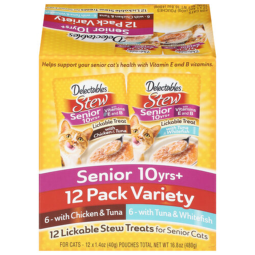 Delectables Treats for Cats, Lickable Stew, Senior 10 Yrs+, 12 Pack Variety