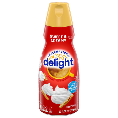 Wake up and smell the sweet life. New look, same creamy delight. International Delight Sweet & Creamy Coffee Creamer turns your cup of coffee into a cause for celebration. This creamer is both gluten- and lactose-free. It makes the perfect addition to any office or home. Surprise your coworkers or family with a bottle, and watch the room light up with delight.
For over thirty years, International Delight has been making the world a tastier place, one cup of coffee at a time. Our coffee creamers come in over twenty different delicious flavors, including fat- and sugar-free varieties, and we now offer a wide selection of iced coffees, as well. We believe that there’s an art to concocting the perfect cup of coffee, and we want every sip you take to be a masterpiece of flavor. Welcome to Creamer Nation.