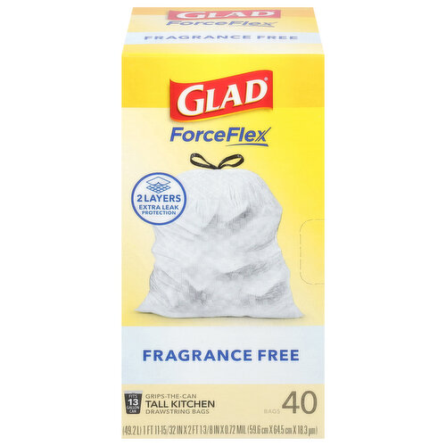 Glad Tall Kitchen Bags, Drawstring, Fragrance Free, 13 Gallon