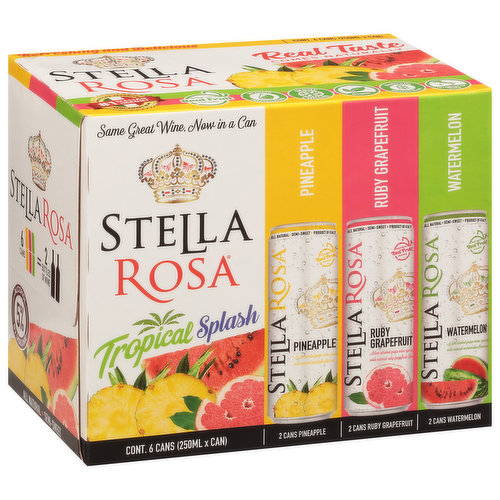Try one of America’s most popular semi-sweet, semi-sparkling wines today! Stella Rosa’s Tropical Splash multi-pack showcases all of your favorite flavors – Pineapple, Ruby Rose Grapefruit, and Watermelon – all in one convenient case! Serve chilled by-the-glass, pour over ice, or mix with your favorite spirit for an all-natural, fruit-forward cocktail