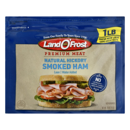 No artificial flavors. Gluten free. From our family to yours since 1958. 1 lb fresh new look. Same great taste. Premium meat. Lean. Water added. No by-products. No added hormones. Our story. At land o'frost, we stay true to the values and dreams of our founder, my grandfather Antoon Van Eekeren, by continually improving our brands and supporting your local community. We are longstanding supporters of 10,000 youth sports teams across America and the Juvenile Diabetes Research Foundation. Family is no. 1 to us and we consider you - our customer - part of our extended family. - David Van Eekeren, President & CEO. US inspected and passed by Department of Agriculture. LandOFrost.com. Facebook. Twitter. Instagram. Questions or comments? Call 1-800-762-9865 Mon-Fri 8:00 am to 4:30 pm, CST. Sealed fresh double zip. Zip pak double zip stay fresh pouch.
