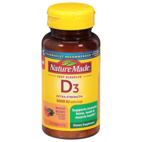 Nature Made Vitamin D3, Fast Dissolve, Extra Strength, 125 mcg, Tablets, Mixed Berry