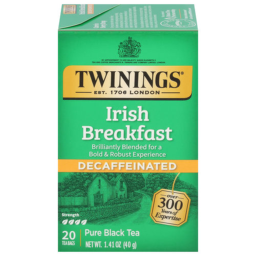 Twinings Black Tea, Irish Breakfast, Decaffeinated, Tea Bags