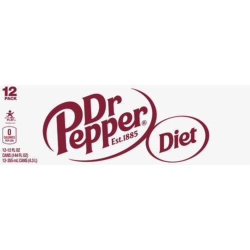 Dr Pepper Soda, Diet, 12 Pack