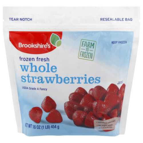 Excellent source of vitamin C. No sugar added. Not a low calorie food. Farm to frozen. Since 1928. If you're not happy, we're not happy - 100% satisfaction, 100% of the time, guaranteed! USDA Grade A Fancy. brookshires.com. Questions? Call us at 1-903-534-3000. Resealable bag.