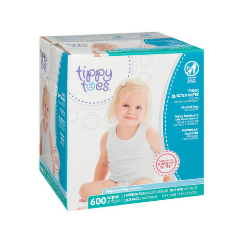Tippy Toes Thick Quilted Wipes, Fragrance Free