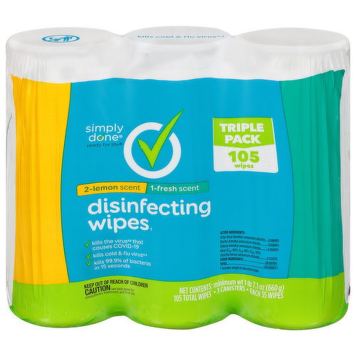 Disinfecting Wipes, Lemon Scent/Fresh Scent, Triple Pack