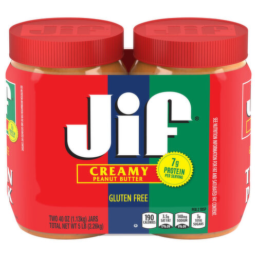 Jif Peanut Butter, Creamy, Twin Pack