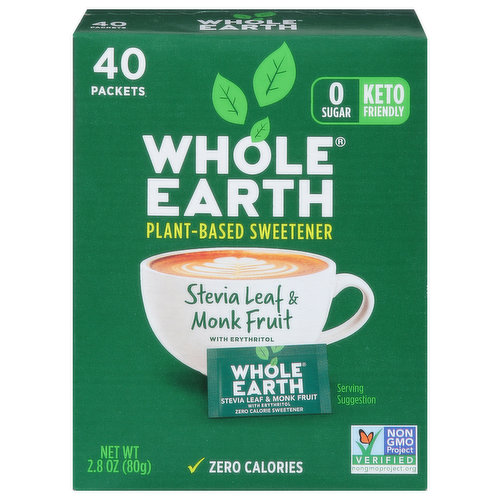 Whole Earth Sweeteners, Stevia Leaf & Monk Fruit, Packets