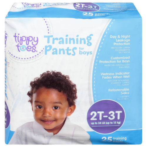 Day & night leakage protection. Customized protection for boys. Wetness indicator fades when wet. Refastenable sides. Stretch waist & side for a comfortable fit. Quilted core helps channel away wetness. Day & night leakage protection. Includes two fun designs. Underwear-like fit. Breathable outer cover helps keep toddler’s skin dry and healthy.