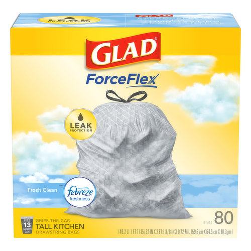 Glad ForceFlex Kitchen Bags, Tall, Drawstring, Gain Original Scent, 13 Gallon - 80 bags