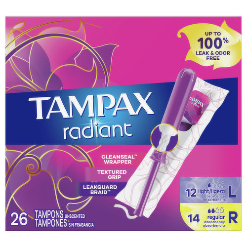 Tampax Tampons, Regular/Light Absorbency, Unscented