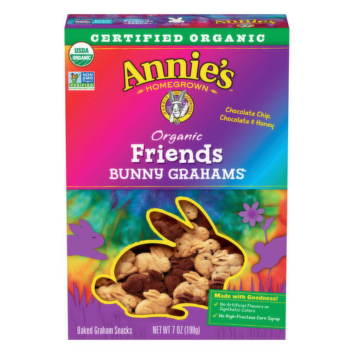 Annie's Bunny Grahams, Organic, Chocolate Chip, Chocolate & Honey, Friends