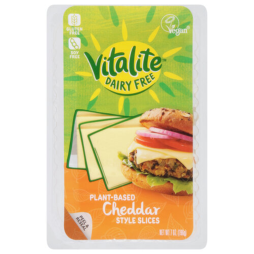 Vitalite Cheese Slices , Plant-Based, Cheddar