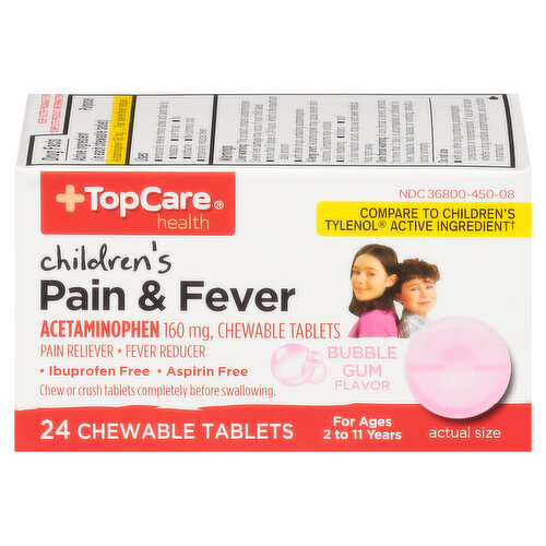 TopCare Pain & Fever, Children's, 160 mg, Chewable Tablets, Bubble Gum Flavor