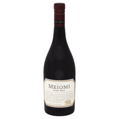 Unifying grapes from California's most notable wine growing regions, our Pinot Noir vineyards offer the true expression of their respective appellations. Carefully blended to achieve balance, complexity, and richness of flavor. With a soft hand in the cellar and gentle winemaking techniques, the wine evolves into an elegant balance of spice and fruit, weight and restraint. Meiomi (May-OH-mee), meaning coast, truly symbolizes the origin of this Pinot Noir, which embodies the characters of California's most notable wine growing regions. Lifted aromas of jammy fruit and toasty oak are followed by expressive dark berry, juicy strawberry, and toasty mocha flavors. With a soft, plush palate, the well-integrated oak provides a unique structure and depth seldom seem in Pinot Noir. The wines are carefully crafted so that these characteristics continue to enhance and build on each other for an evocative and memorable Pinot Noir. 750 ml.